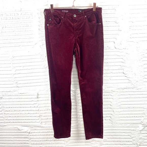 AG Adriano Goldschmied The Stevie Ankle Jean Slim Straight Burgundy Velvet 29R - Picture 1 of 14